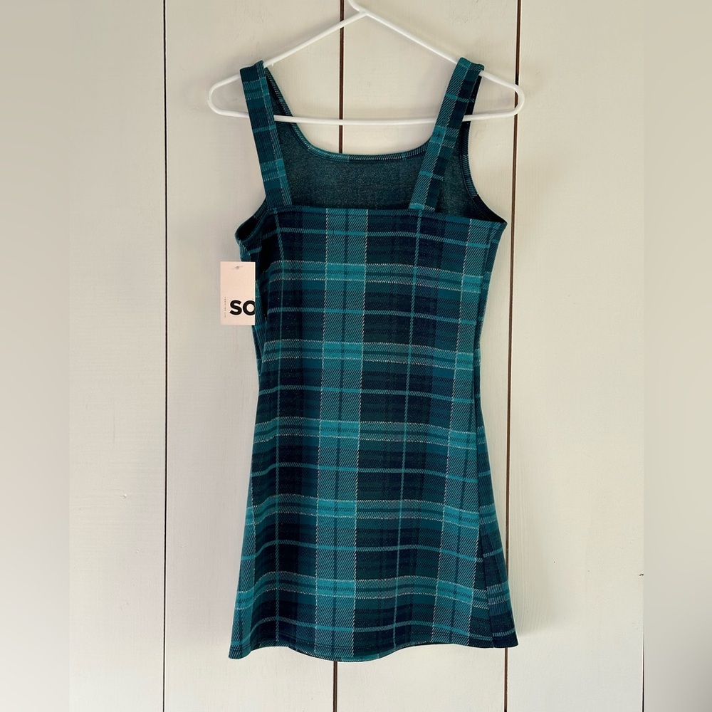 So Girls Plaid Jumper L (10-12) Tartan Green Silver Metallic Thread NWT - Picture 2 of 6
